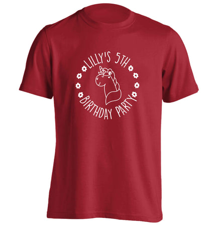 Personalised unicorn birthday party adults unisex red Tshirt 2XL