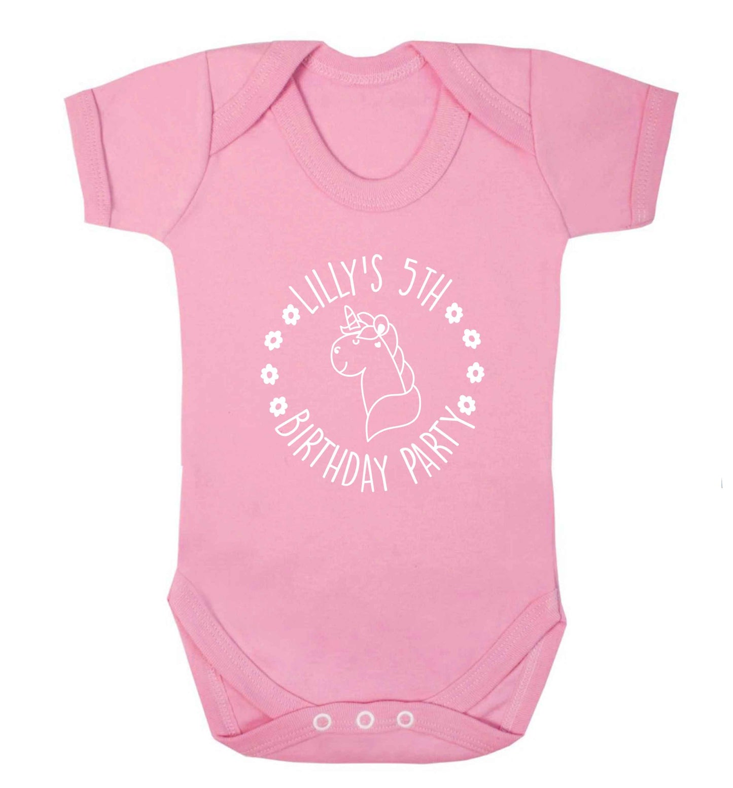 Personalised unicorn birthday party baby vest pale pink 18-24 months