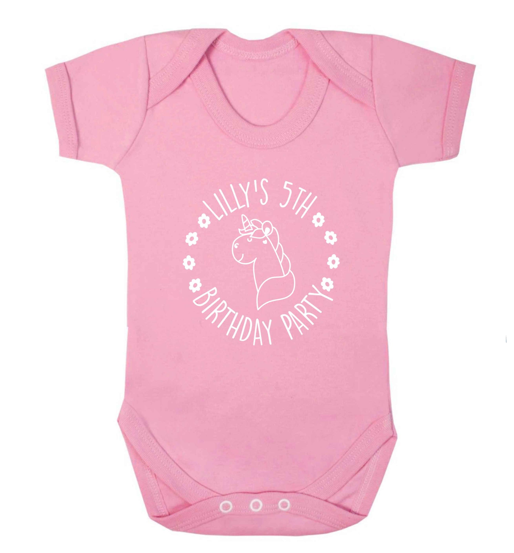 Personalised unicorn birthday party baby vest pale pink 18-24 months