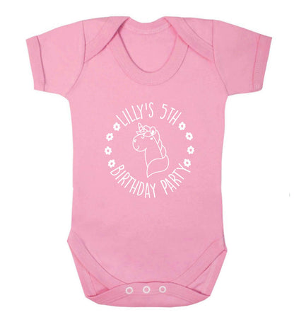 Personalised unicorn birthday party baby vest pale pink 18-24 months