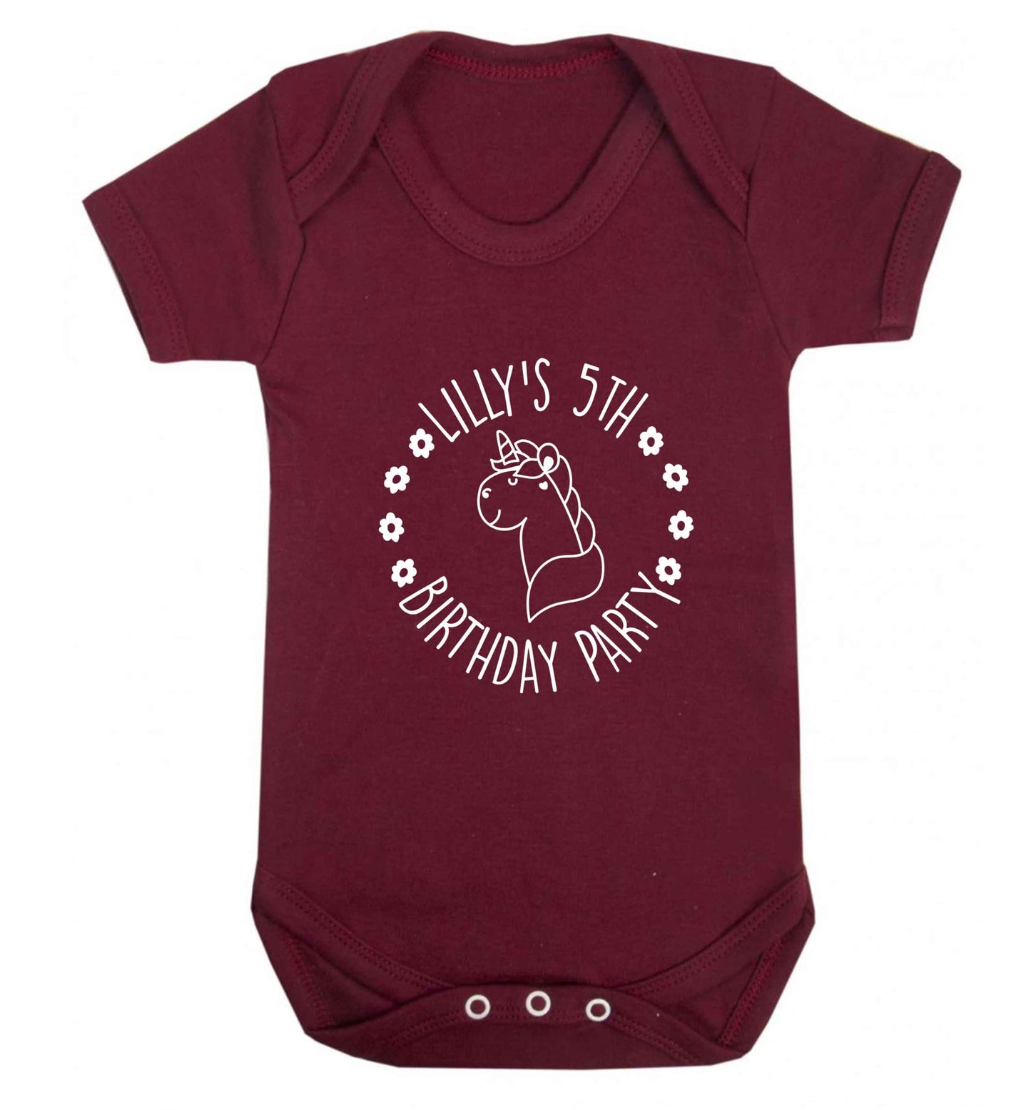 Personalised unicorn birthday party baby vest maroon 18-24 months