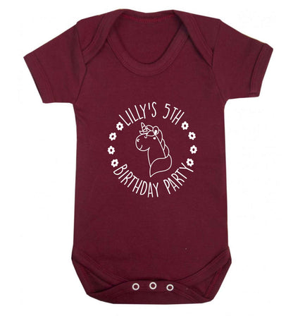Personalised unicorn birthday party baby vest maroon 18-24 months