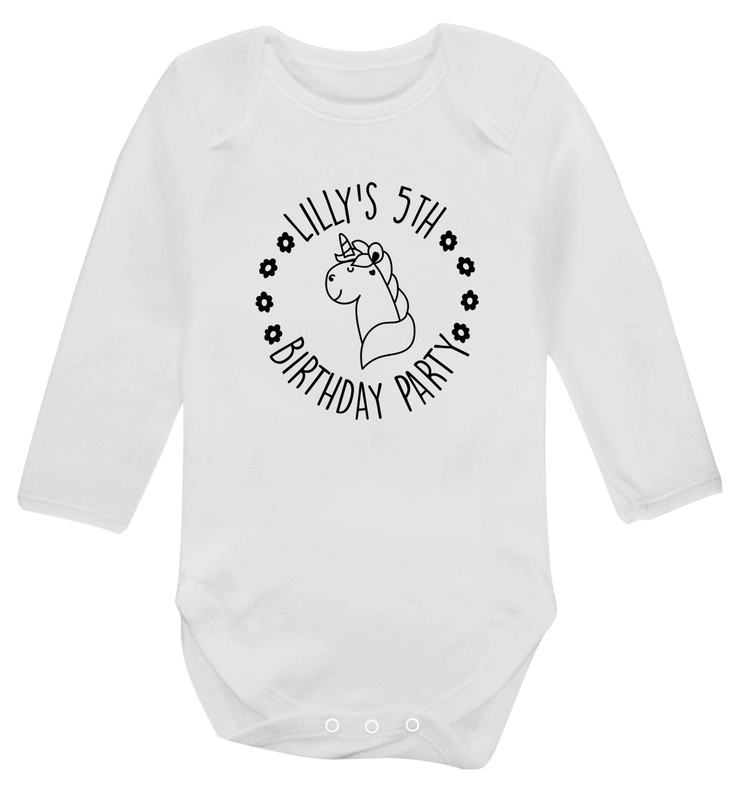 Personalised unicorn birthday party baby vest long sleeved white 6-12 months