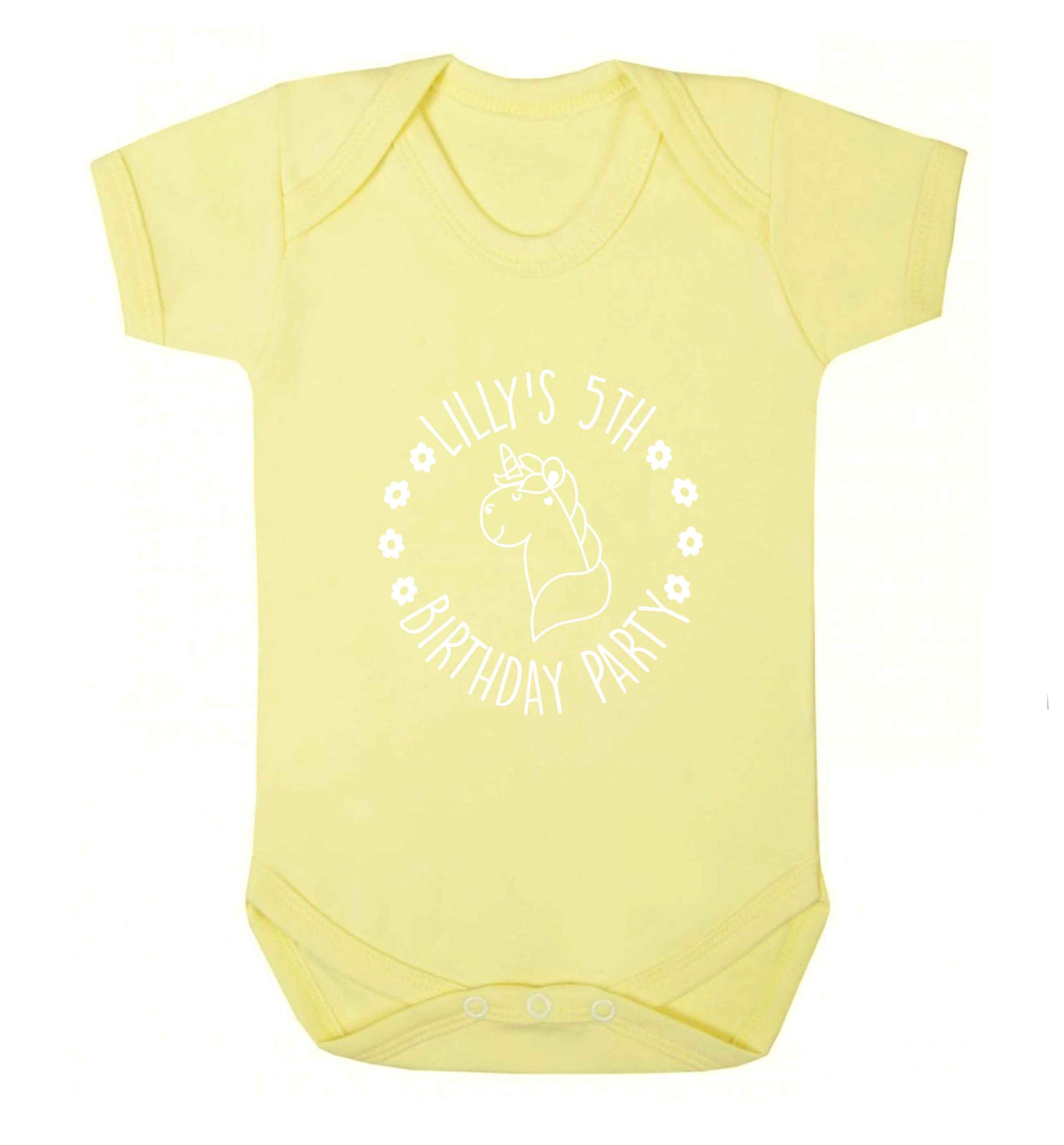 Personalised unicorn birthday party baby vest pale yellow 18-24 months