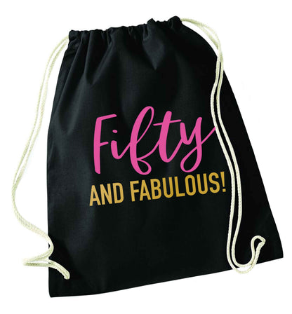 Fifty and fabulous black drawstring bag