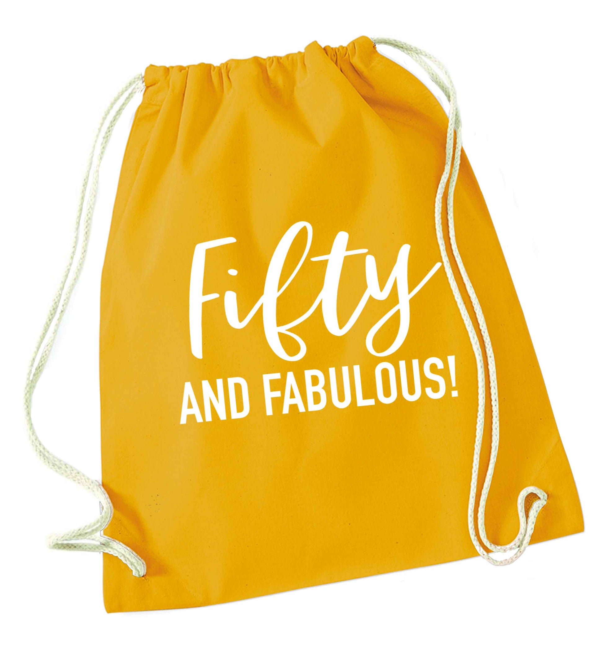 Fifty and fabulous mustard drawstring bag