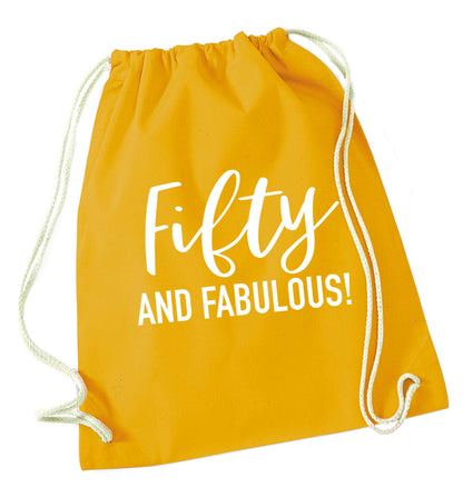 Fifty and fabulous mustard drawstring bag