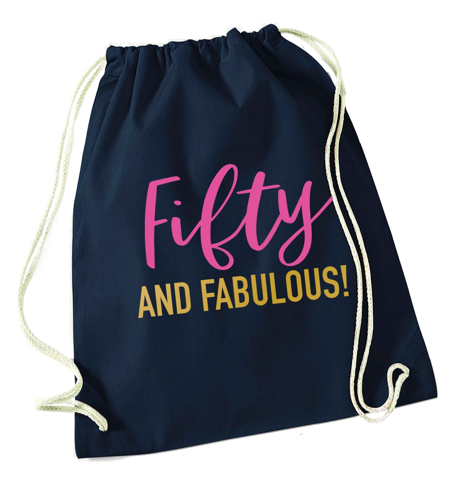 Fifty and fabulous navy drawstring bag