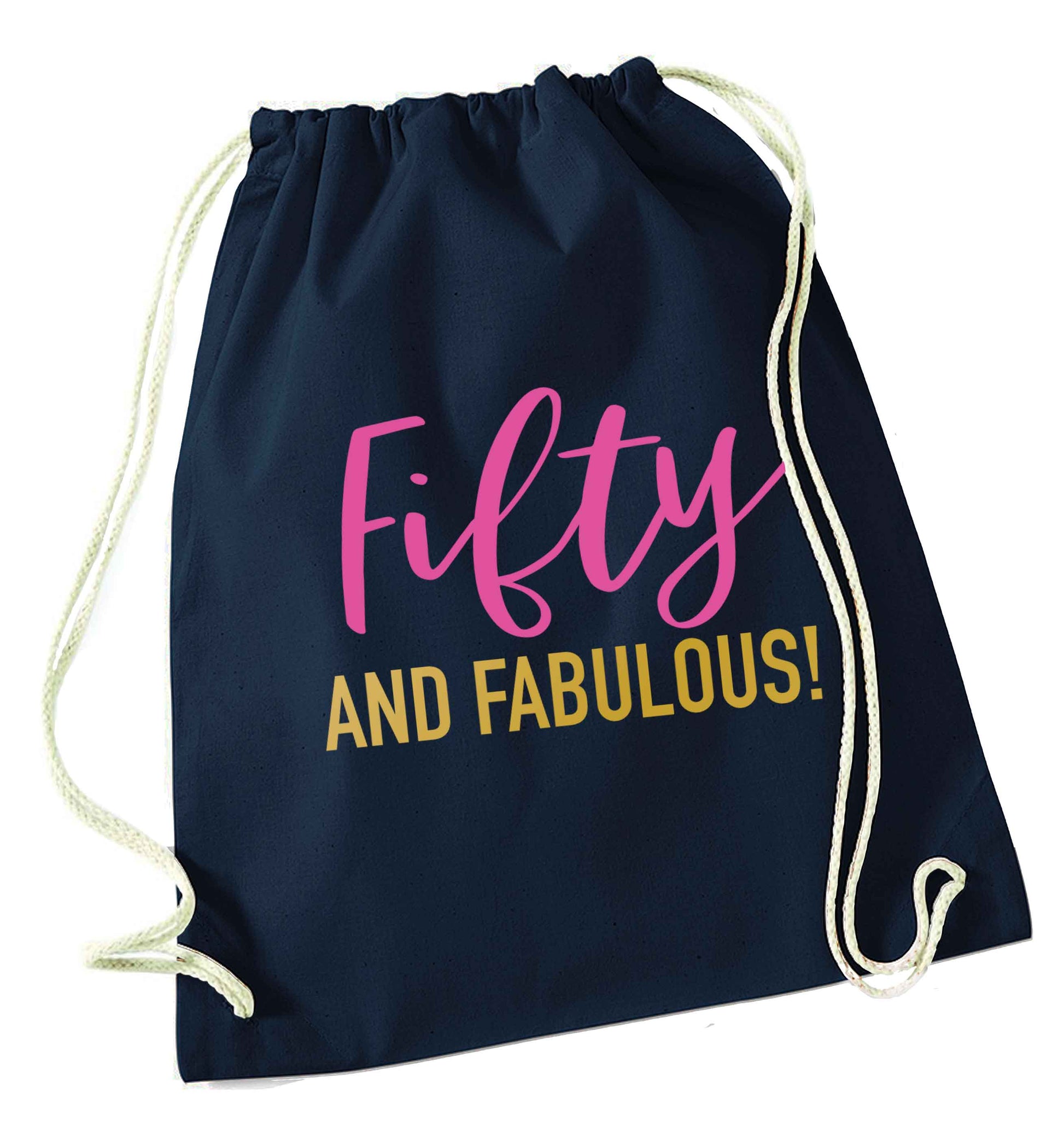 Fifty and fabulous navy drawstring bag