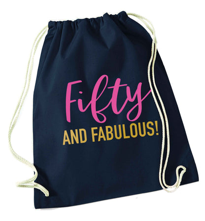 Fifty and fabulous navy drawstring bag