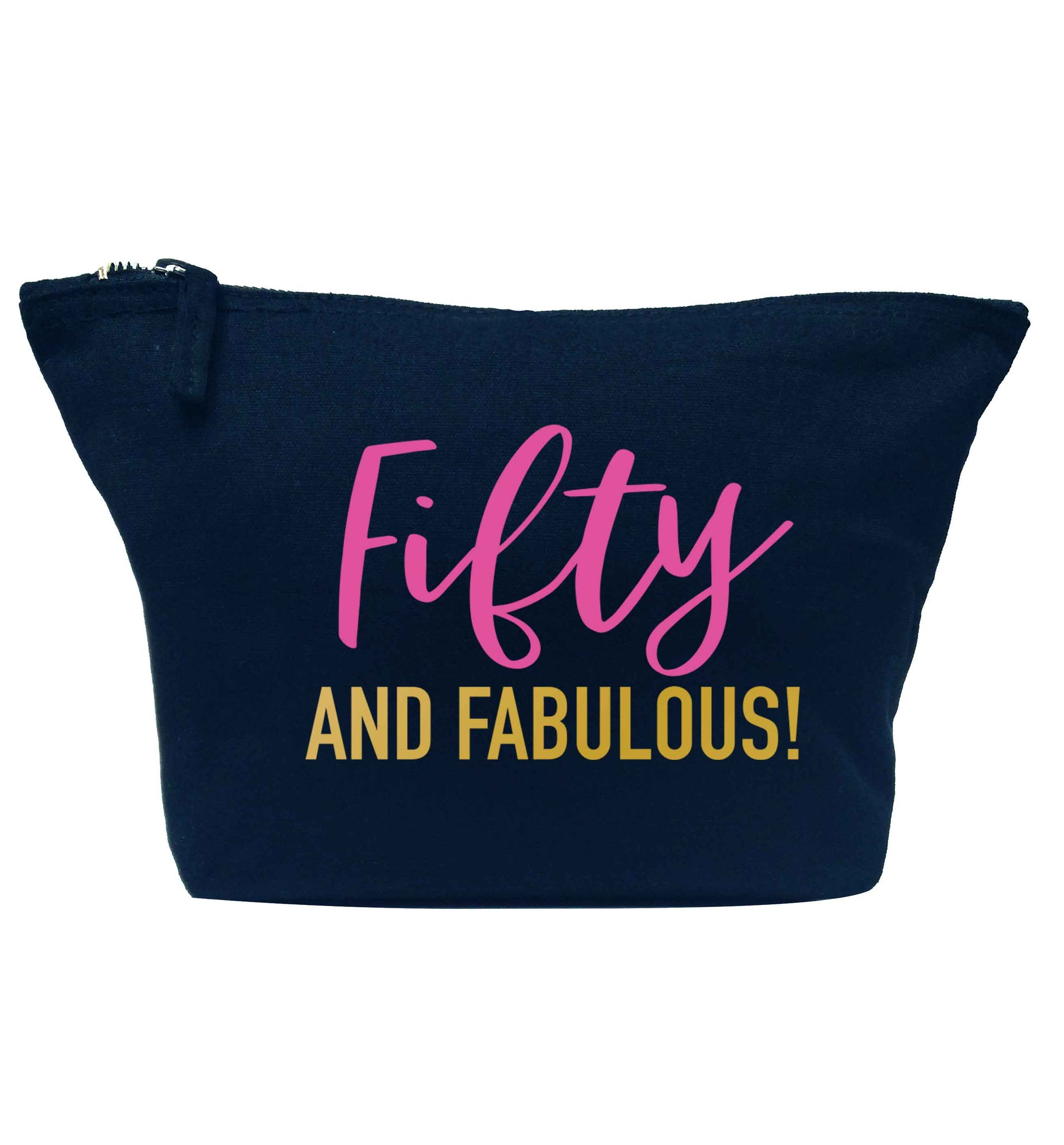 Fifty and fabulous navy makeup bag