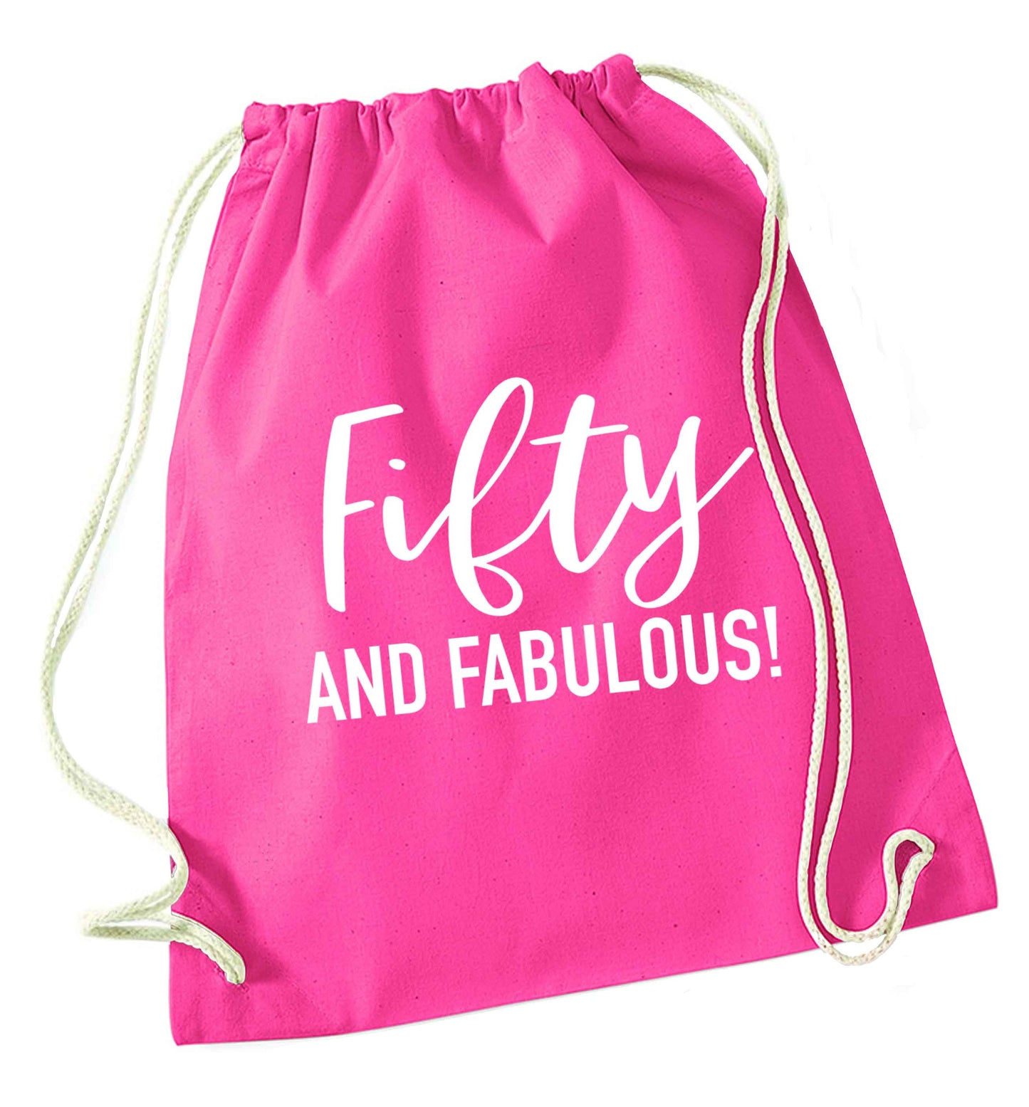 Fifty and fabulous pink drawstring bag
