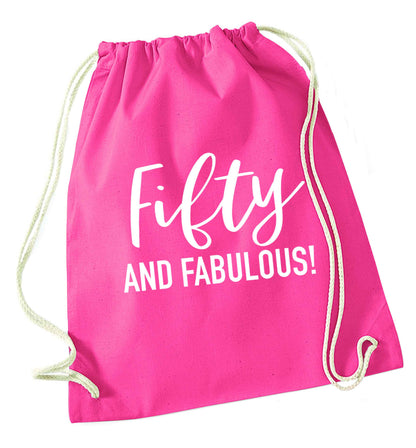 Fifty and fabulous pink drawstring bag