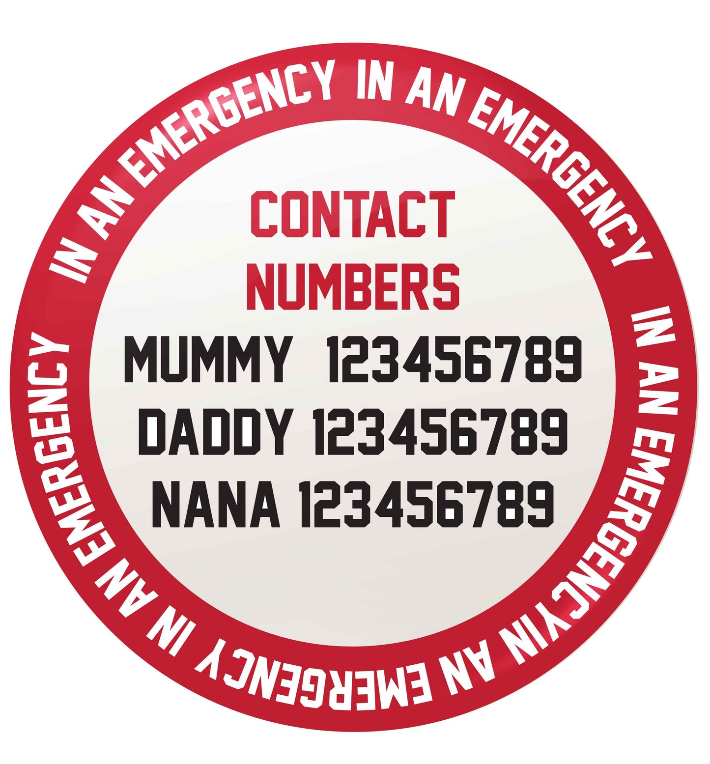 In an emergency contact small 25mm Pin badge
