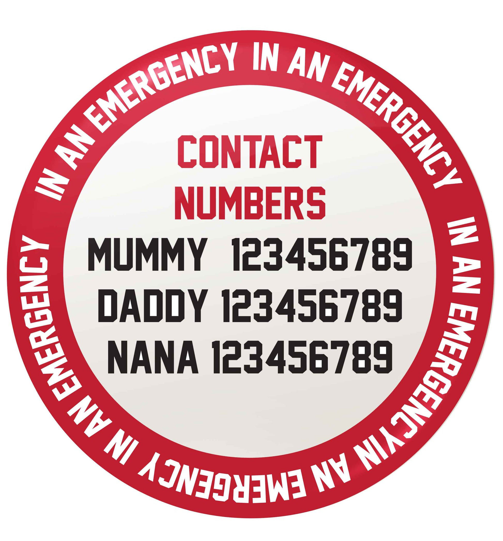 In an emergency contact small 25mm Pin badge