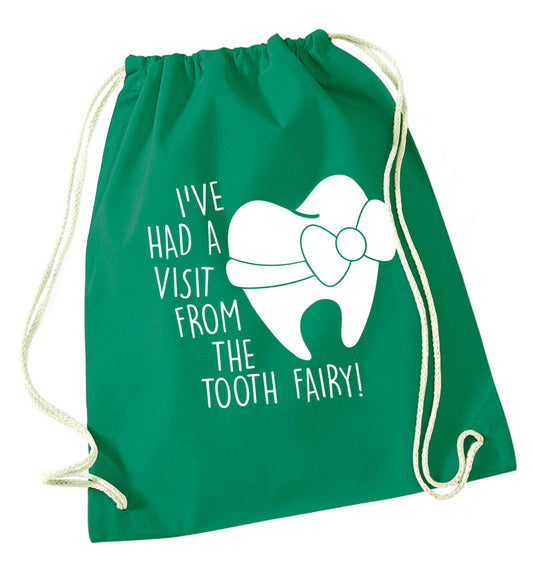 Visit From Tooth Fairy green drawstring bag