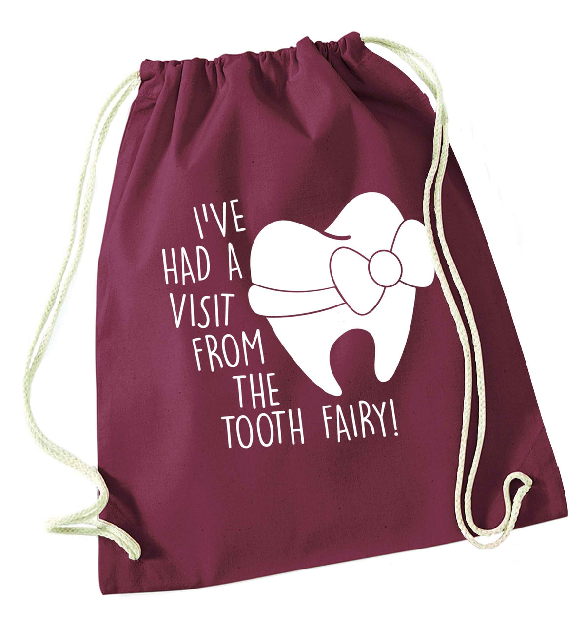 Visit From Tooth Fairy maroon drawstring bag