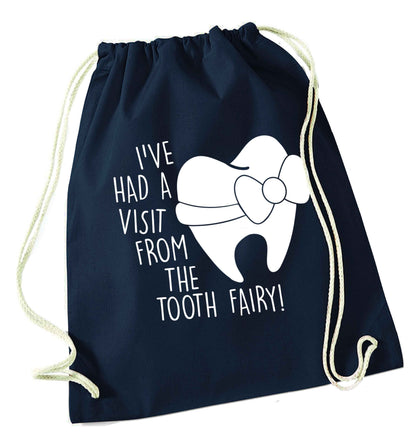 Visit From Tooth Fairy navy drawstring bag