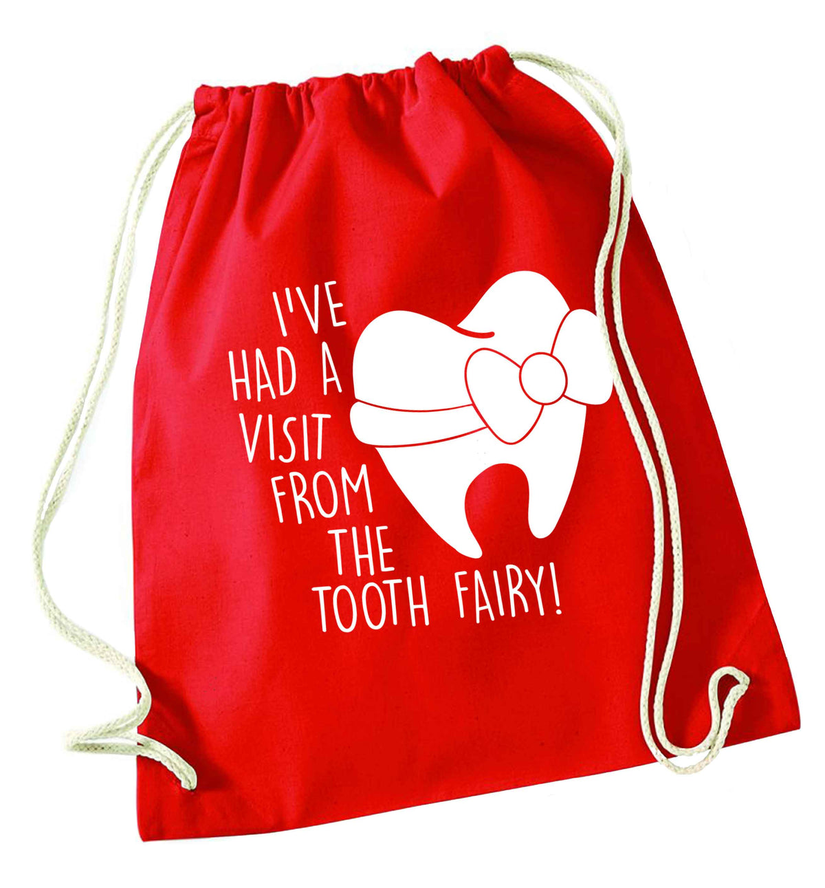 Visit From Tooth Fairy red drawstring bag 