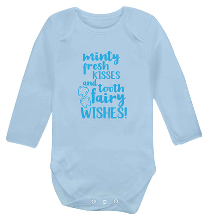 Minty Kisses Tooth Fairy baby vest long sleeved pale blue 6-12 months