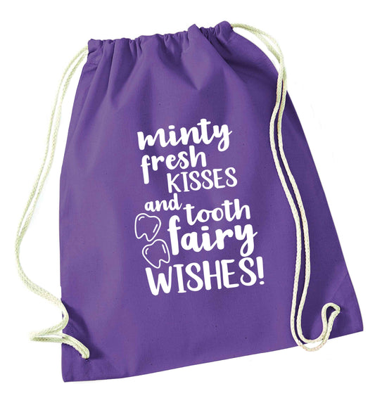Minty Kisses Tooth Fairy purple drawstring bag
