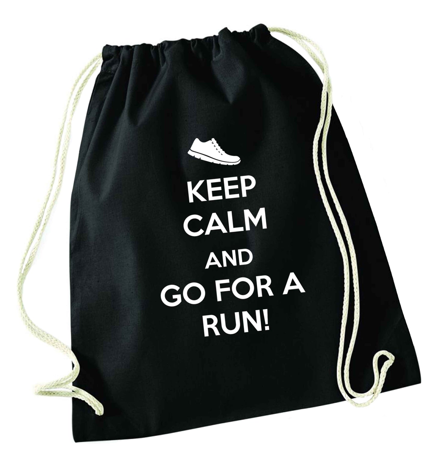 Keep calm and go for a run black drawstring bag