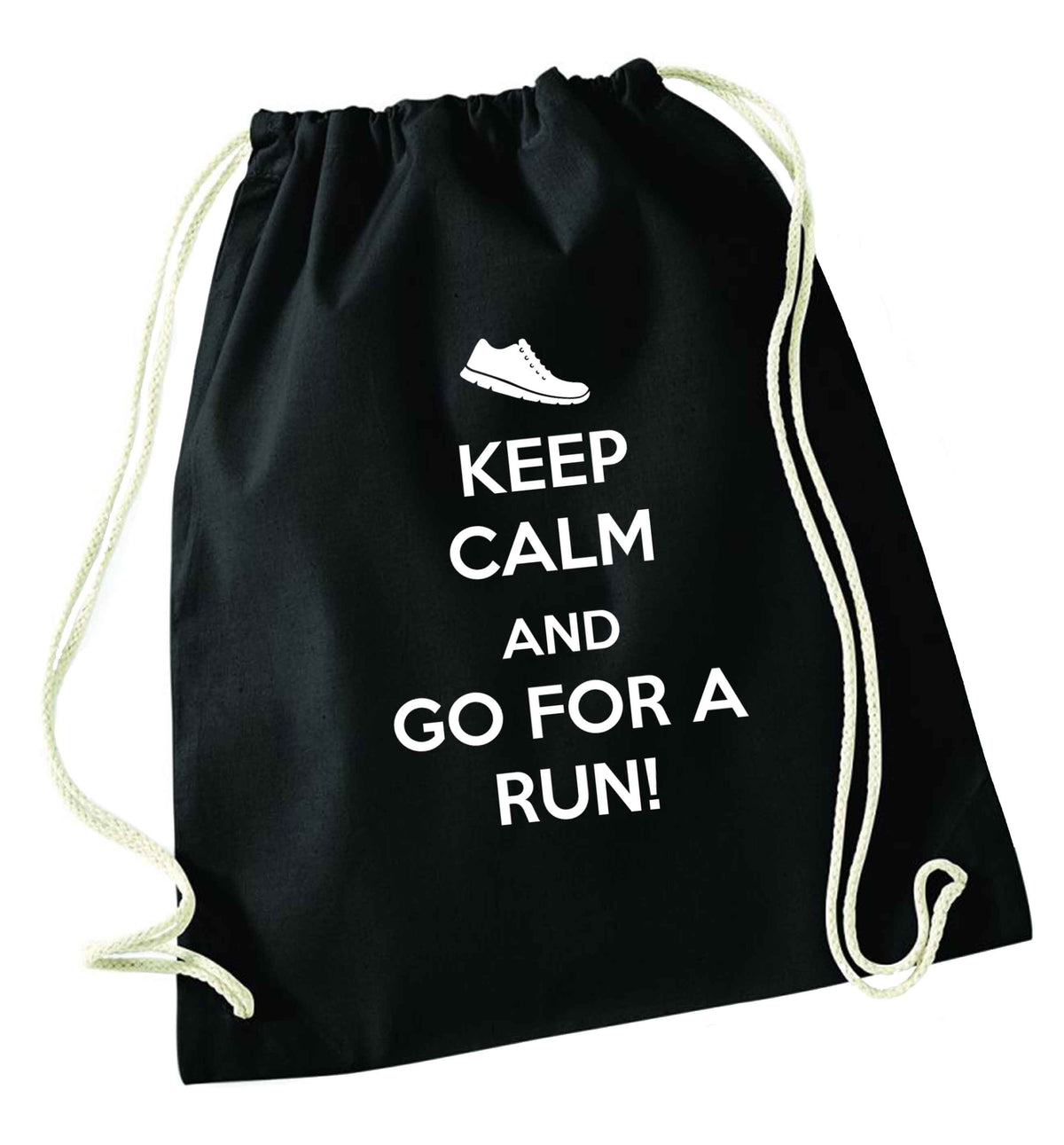 Keep calm and go for a run black drawstring bag