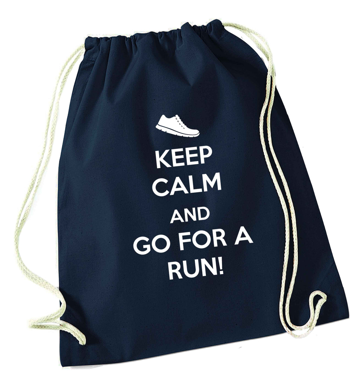 Keep calm and go for a run navy drawstring bag