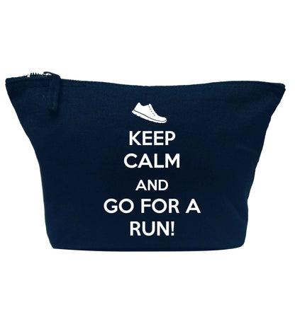 Keep calm and go for a run navy makeup bag