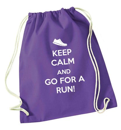 Keep calm and go for a run purple drawstring bag