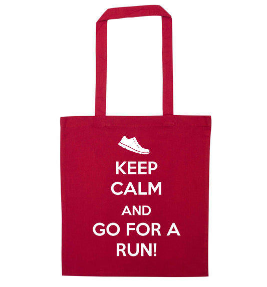 Keep calm and go for a run red tote bag