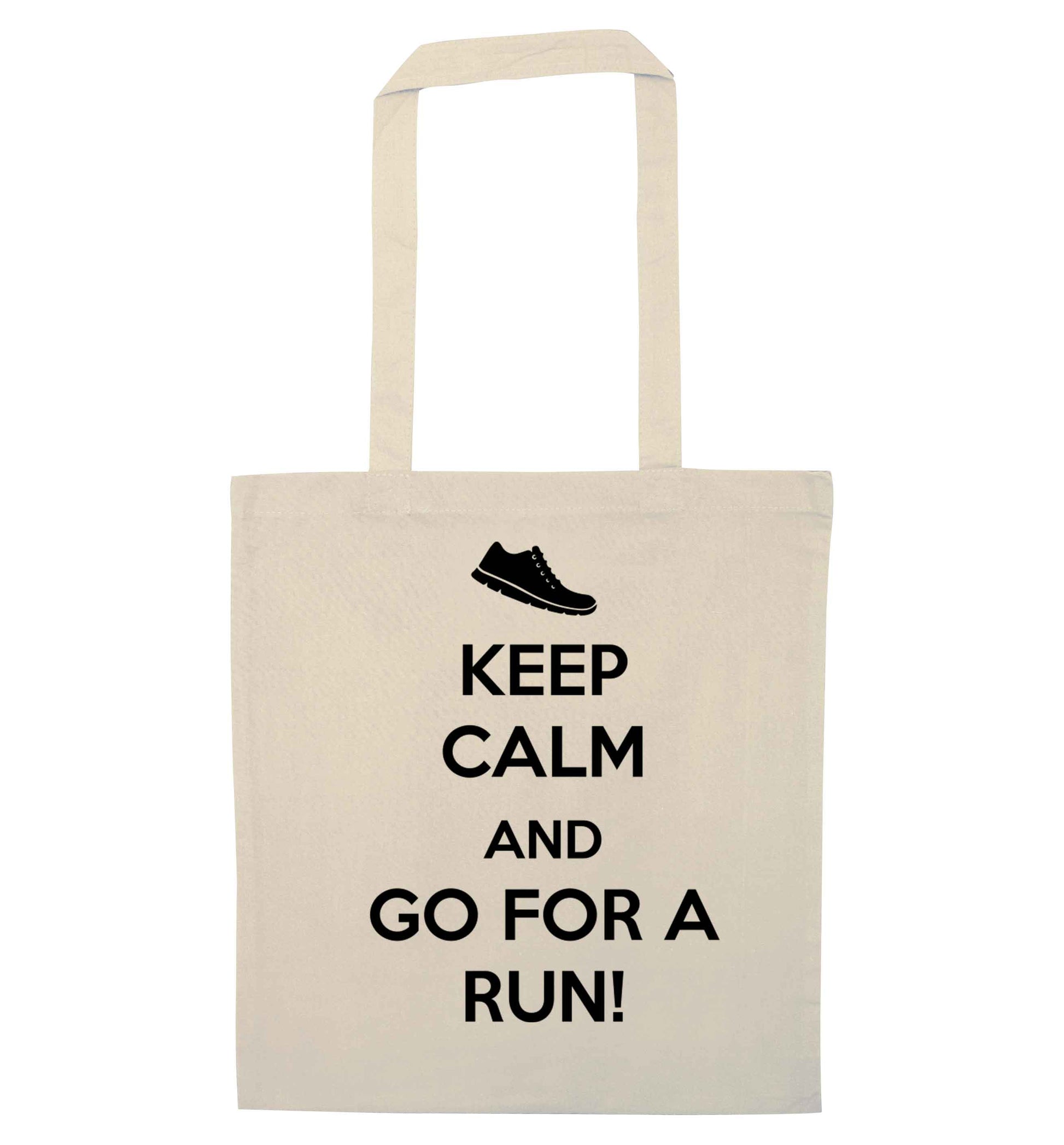 Keep calm and go for a run natural tote bag