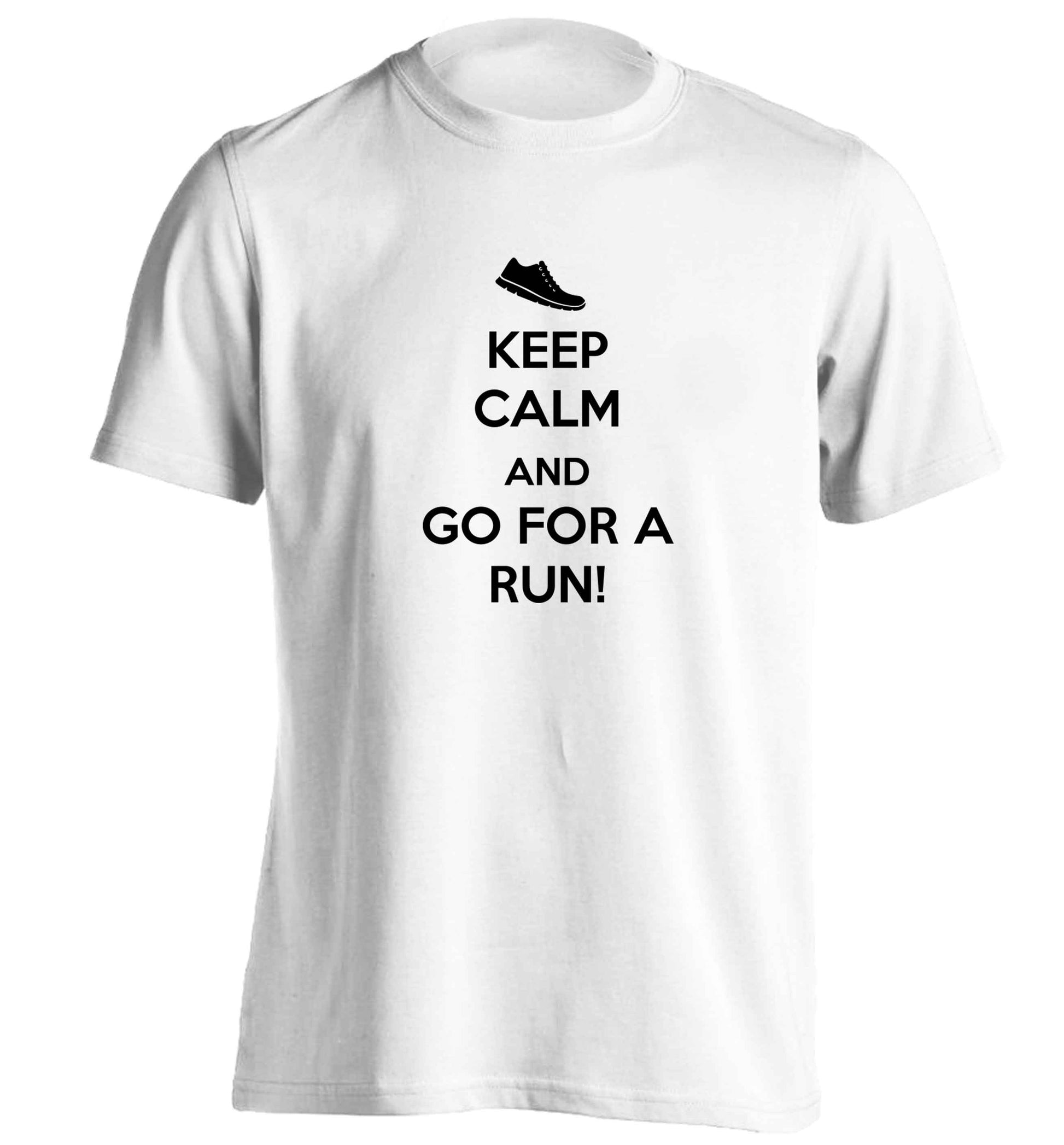 Keep calm and go for a run adults unisex white Tshirt 2XL