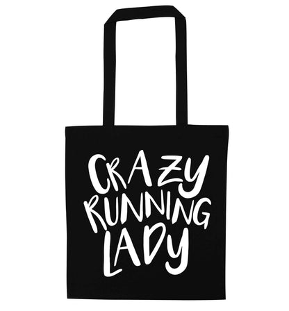 Crazy running lady black tote bag