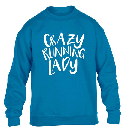 Crazy running lady children's blue sweater 12-13 Years