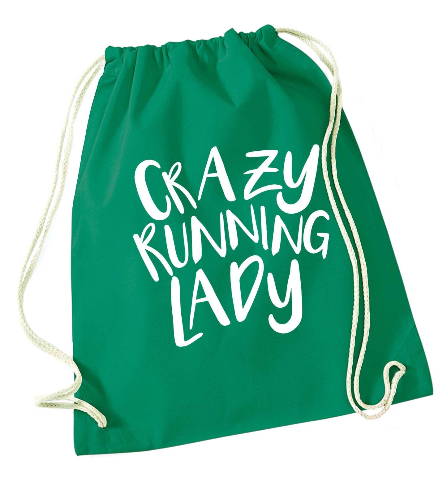 Crazy running lady green drawstring bag