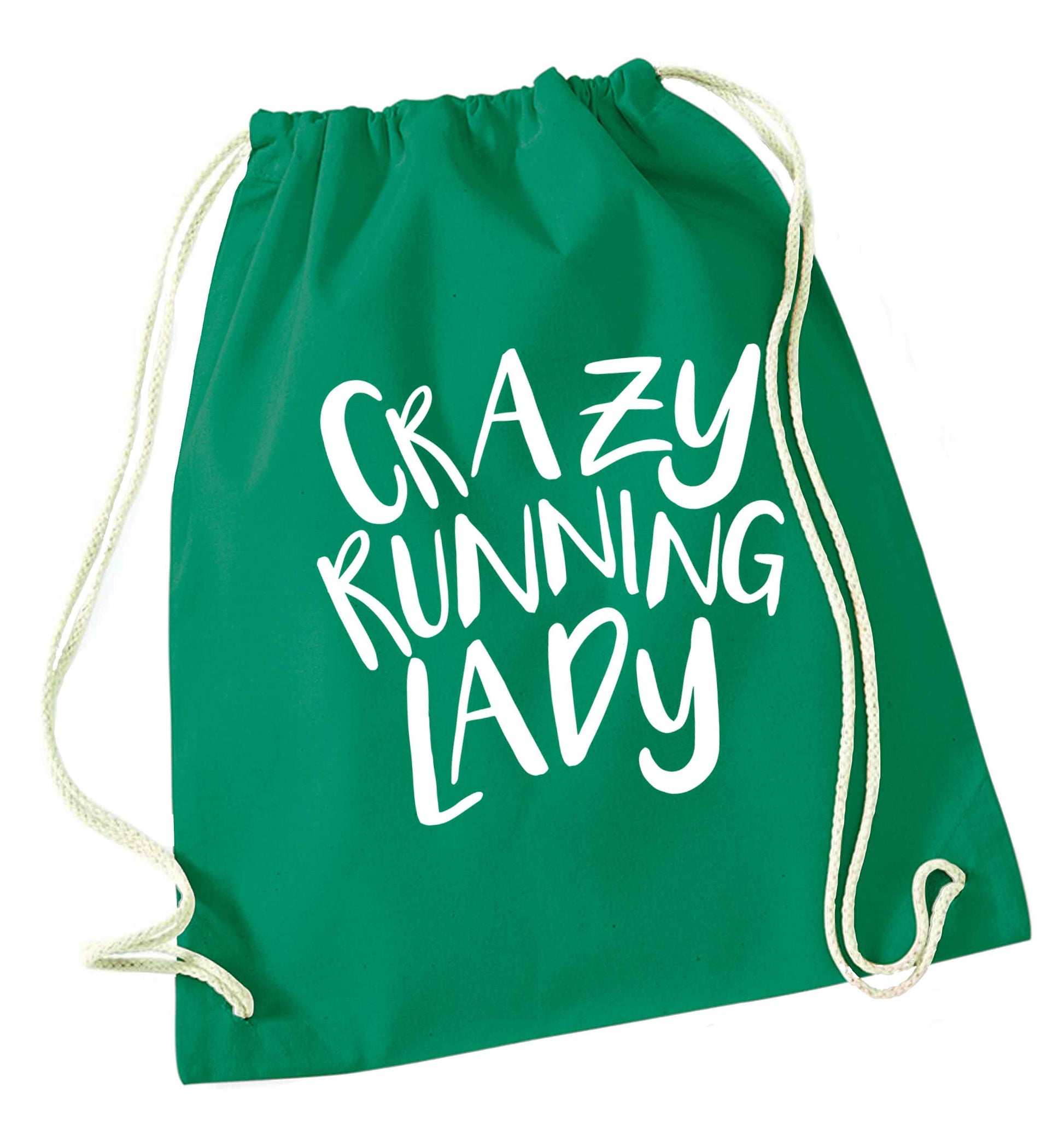 Crazy running lady green drawstring bag
