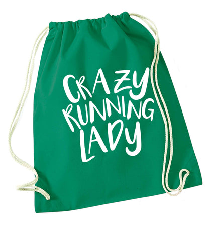 Crazy running lady green drawstring bag