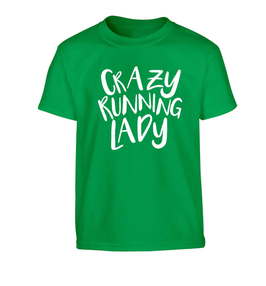 Crazy running lady Children's green Tshirt 12-13 Years