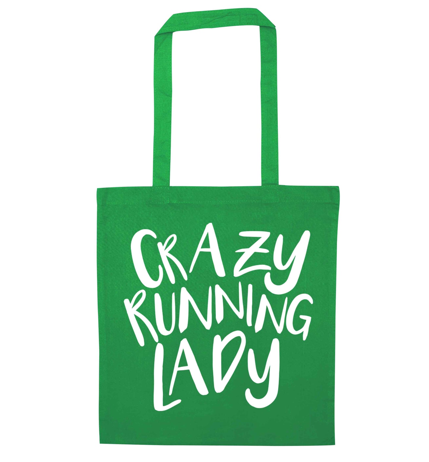 Crazy running lady green tote bag