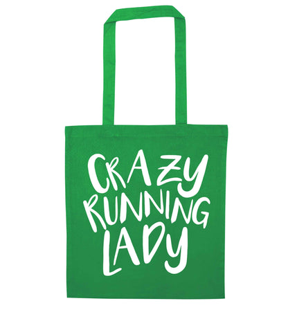 Crazy running lady green tote bag