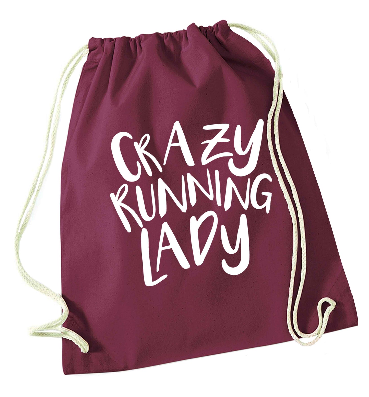 Crazy running lady maroon drawstring bag
