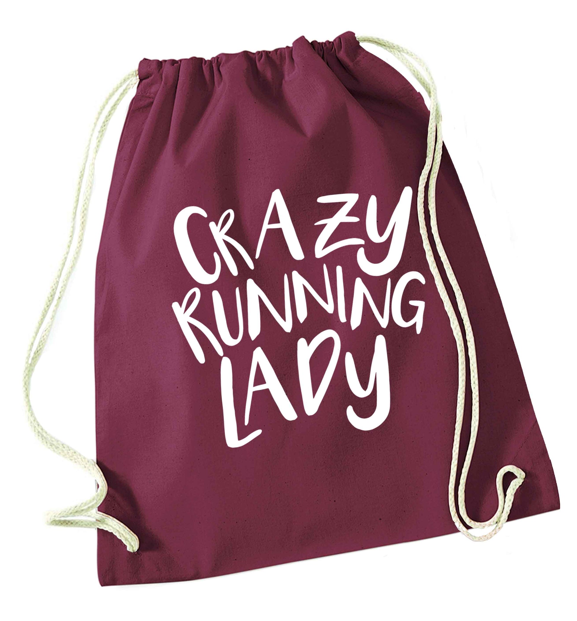 Crazy running lady maroon drawstring bag