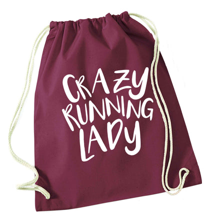 Crazy running lady maroon drawstring bag