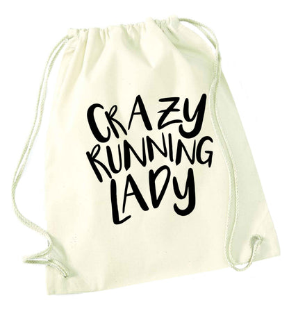 Crazy running lady natural drawstring bag