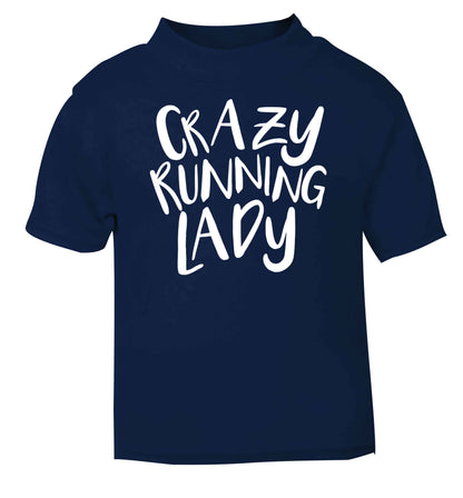 Crazy running lady navy baby toddler Tshirt 2 Years