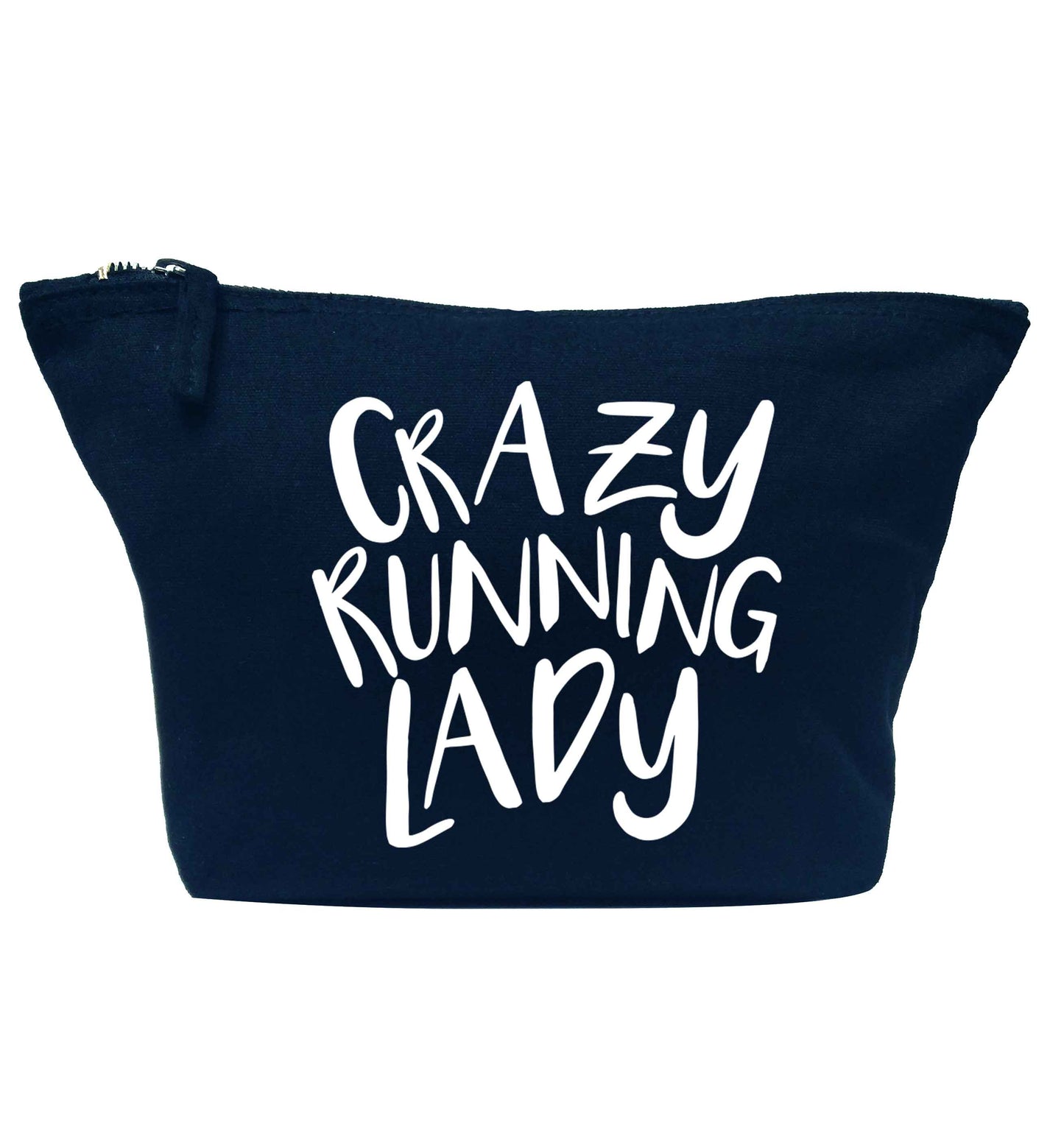 Crazy running lady navy makeup bag