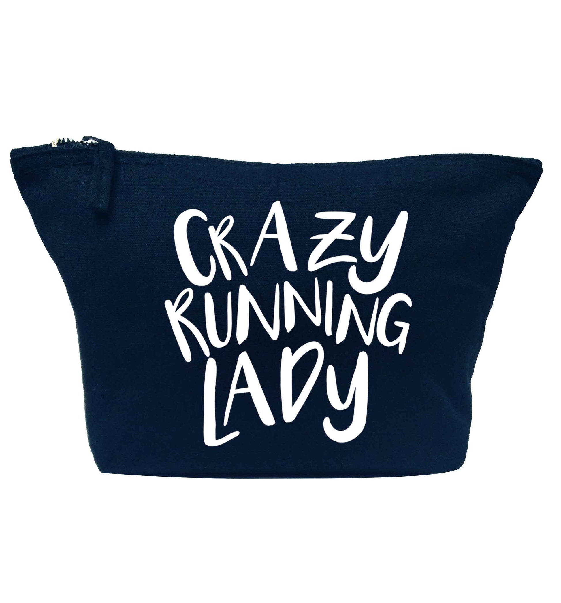 Crazy running lady navy makeup bag