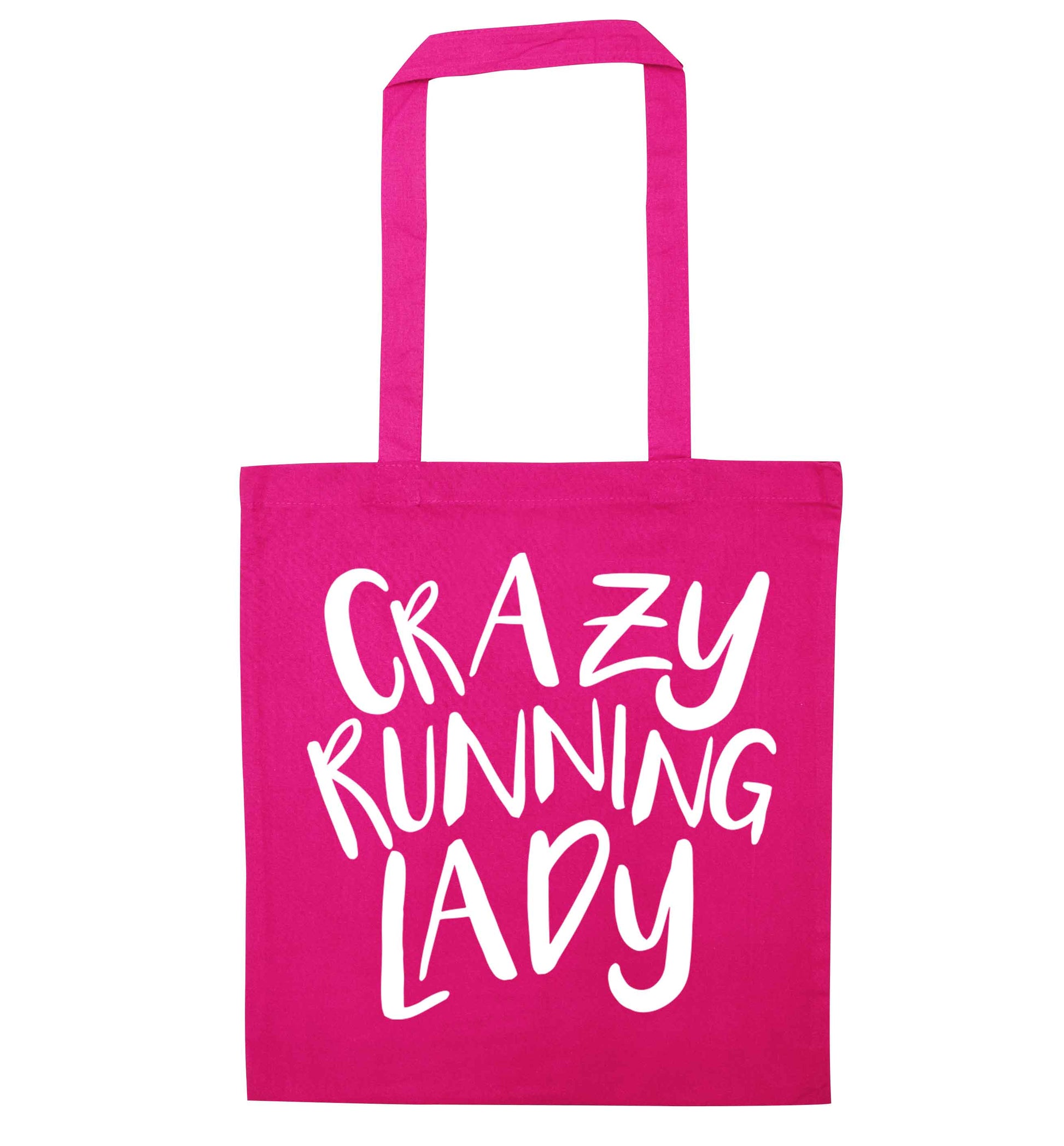 Crazy running lady pink tote bag