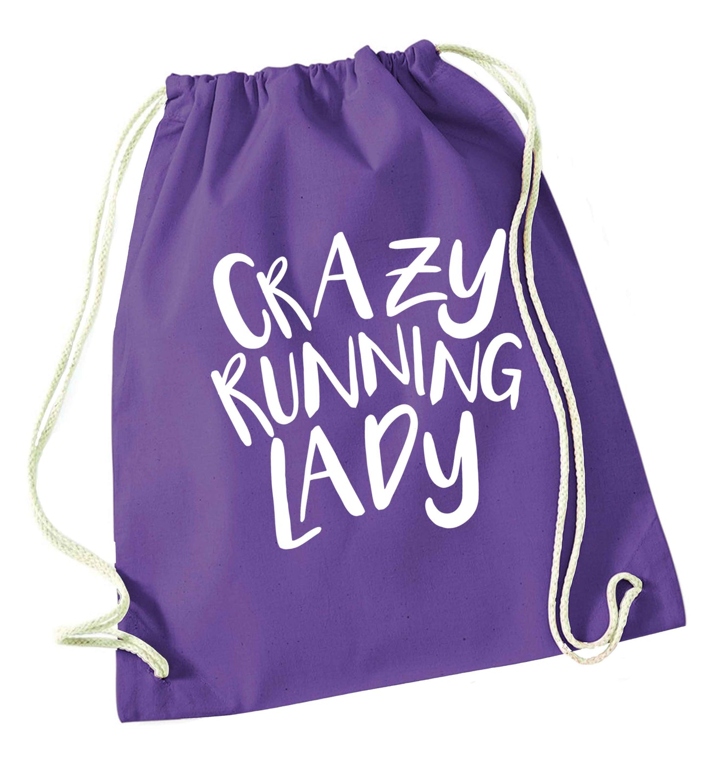 Crazy running lady purple drawstring bag